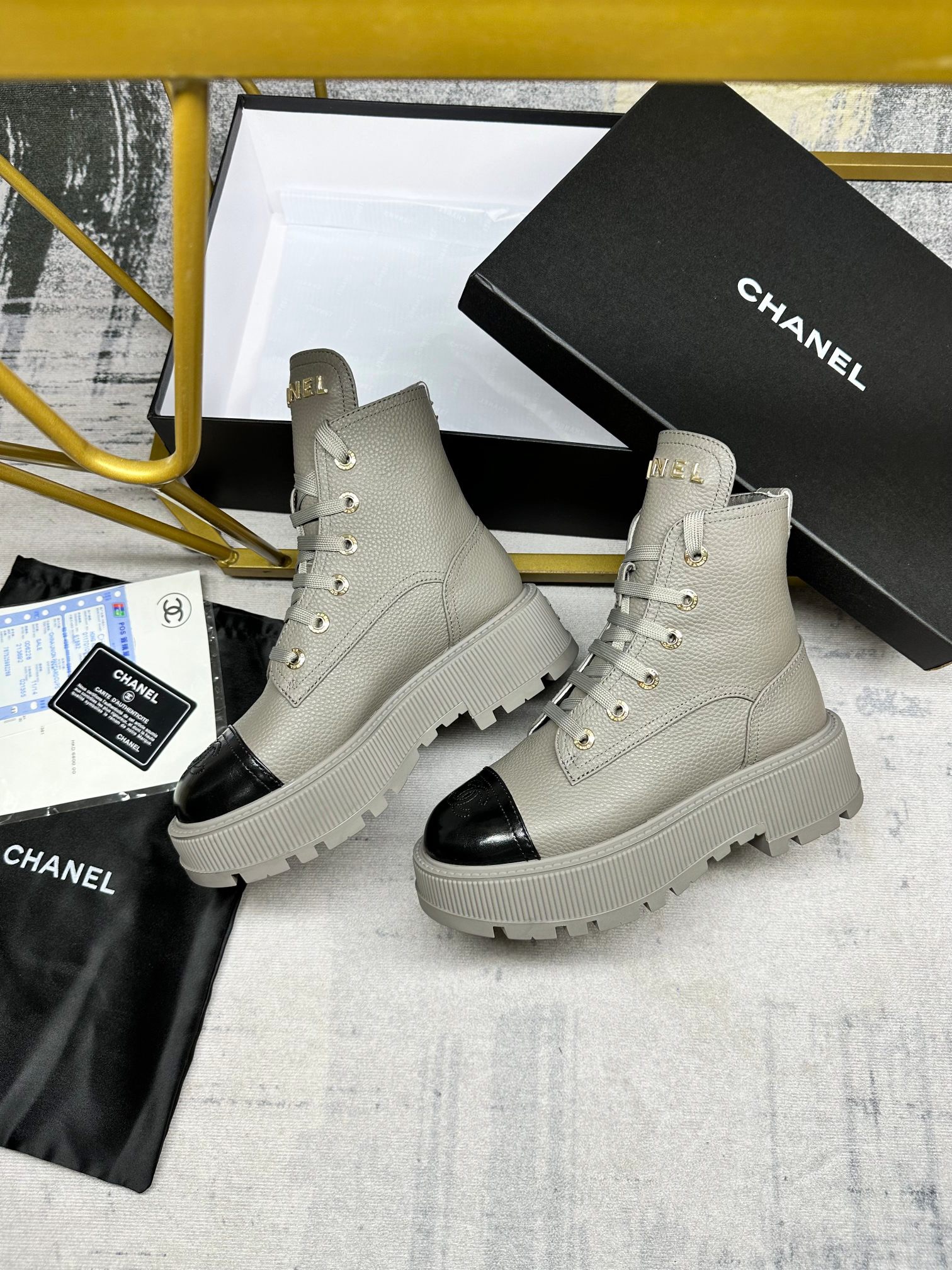 CHANEL platform biker boots