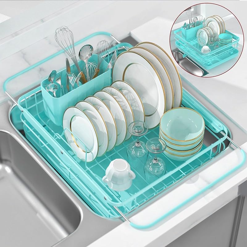 Sakugi Dish Drying Rack - Dish Rack for Kitchen Counter with a Cutlery Holder, Durable Stainless Steel, Dish Rack for Various Tableware, Easy Installation, Compact, Black