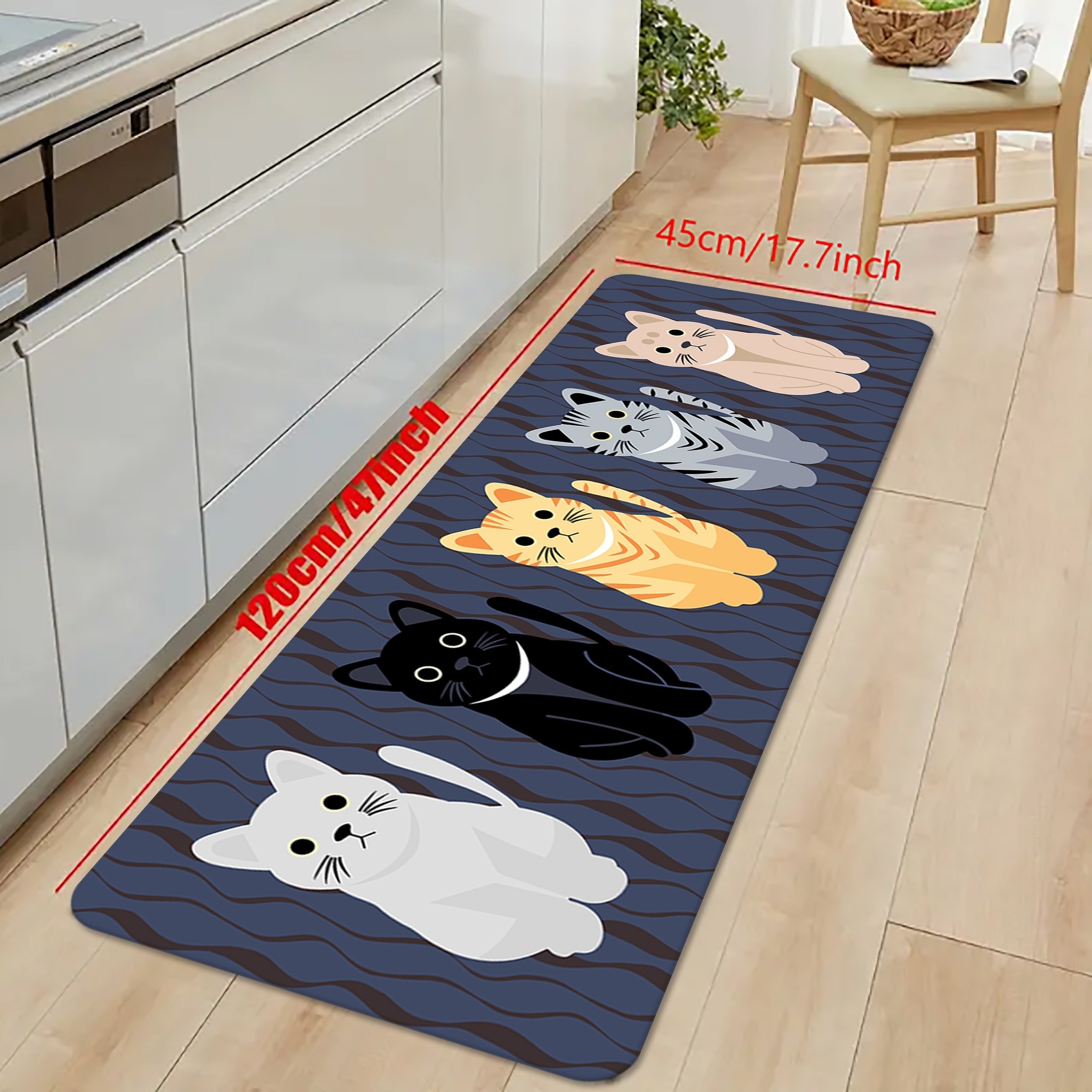 1pc Cute Cat Kitchen Floor Mat - Non-Slip, Oilproof, Waterproof, Dirt-Resistant, Machine Washable, Bathroom and Living Room Door Mat