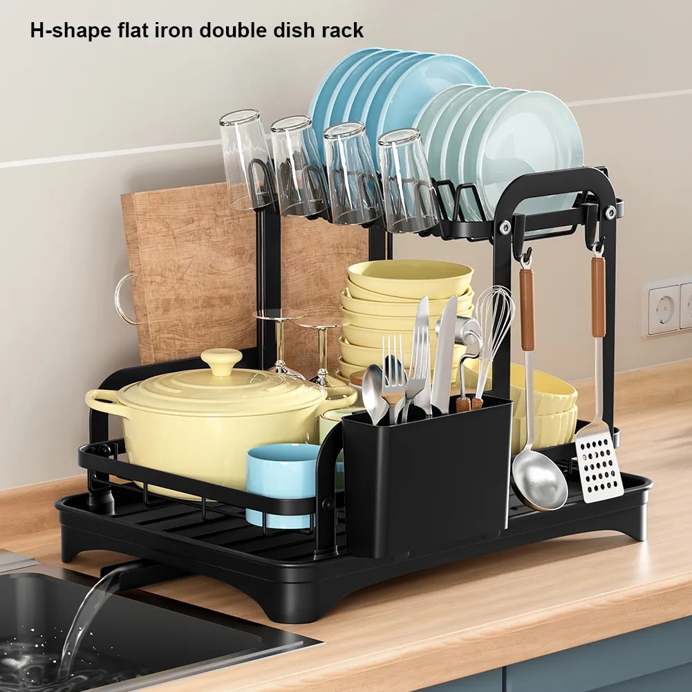 Dish Bowl Drainer Storage Rack Double-ayer Kitchen Sink Dish Drainer Drying Rack Organizer Household Counter Tableware Organizer