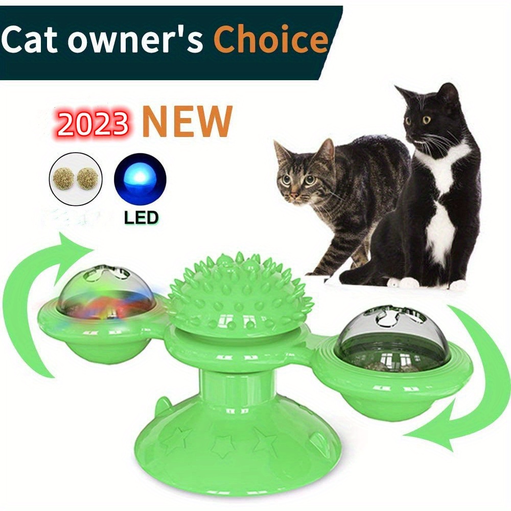 Interactive Windmill Cat Toy with LED Light, Promotes Dental Health and Relieves Stress