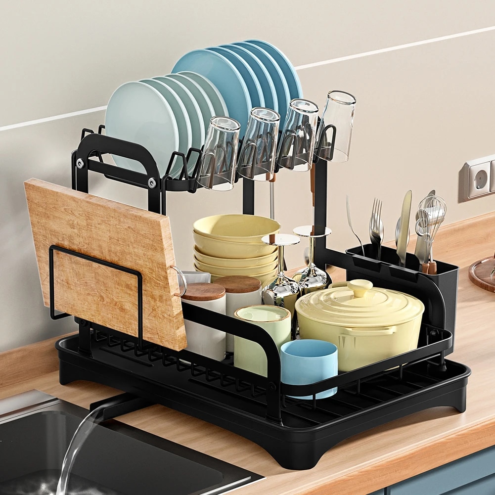 Dish Bowl Drainer Storage Rack Double-ayer Kitchen Sink Dish Drainer Drying Rack Organizer Household Counter Tableware Organizer