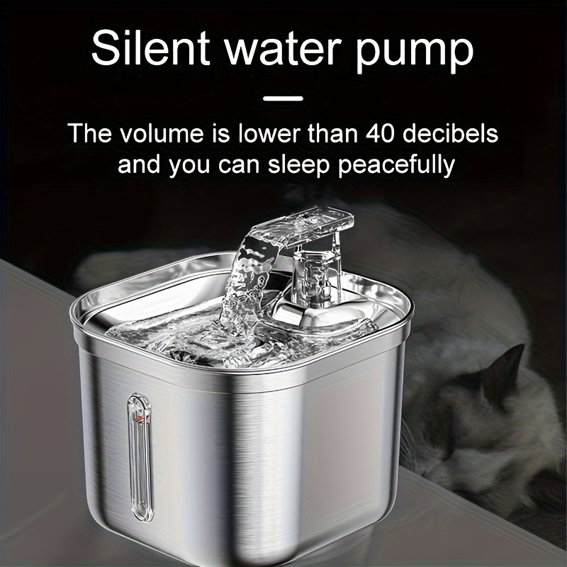 USB Rechargeable Stainless Steel Pet Water Fountain With Water Level Window - 74oz/2.2L Capacity For Indoor Cats