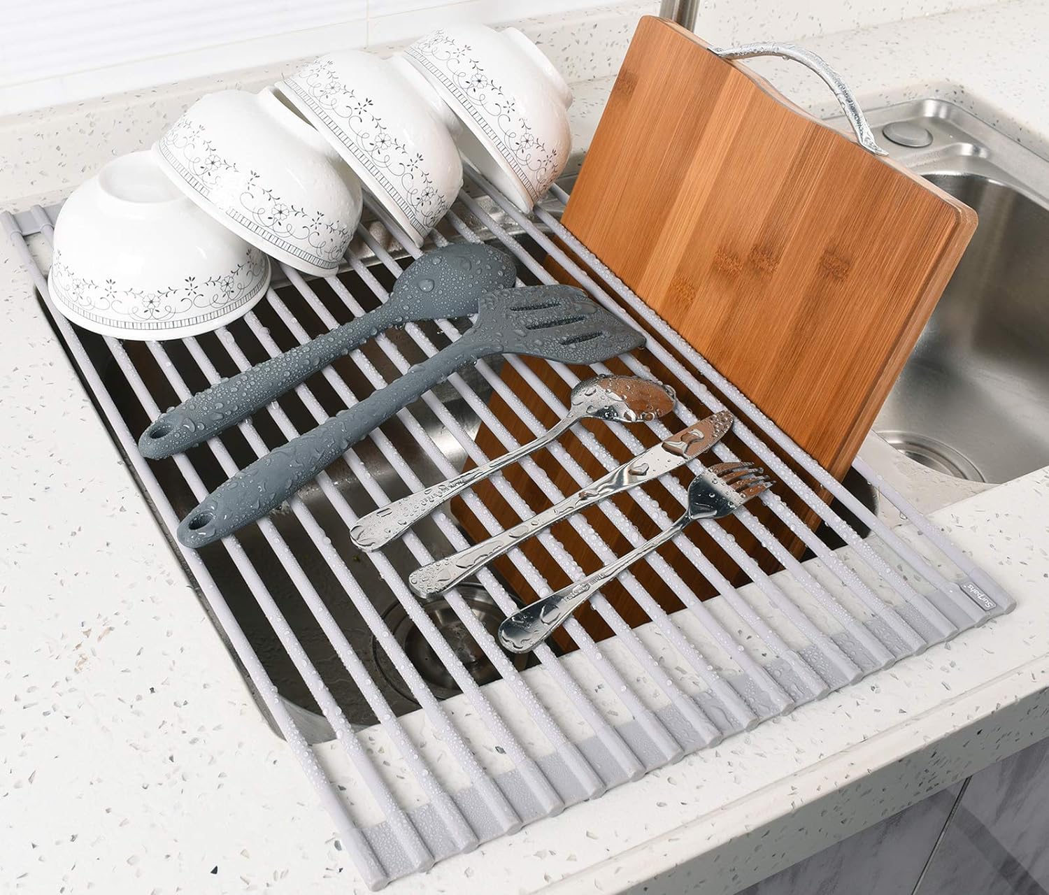 Surpahs Over The Sink Multipurpose Roll-Up Dish Drying Rack (Warm Gray, Large - 20.5