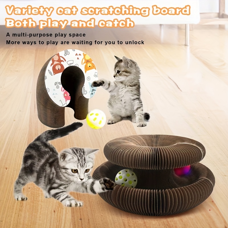 Foldable Cat Scratch Board Toy With Bell Ball And Glass Ball, Durable And Reusable Cat Scratching Pad Cat Claw Grinding Toy