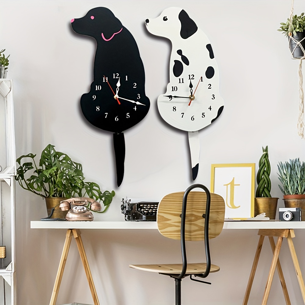 1pc Baby Room Decoration DIY White Black Swing Dog Wall Clock,Kitchen Clocks Wall Large Wall Clocks Acrylic Cartoon Dog Hanging Clock Creative Cute White Wagging Tail Dog Wall Clock For Household Decorative Wall Clocks