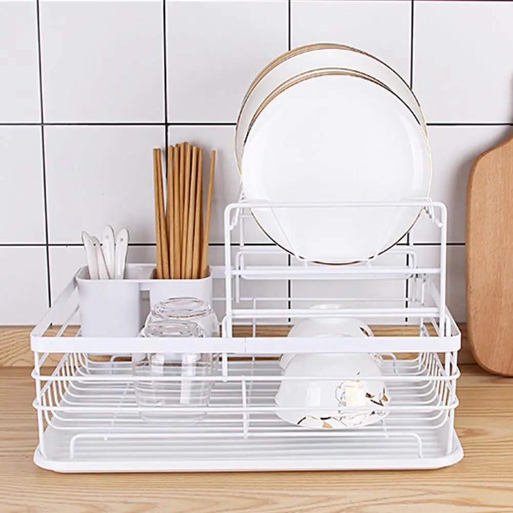 Dish Drying Rack Drainer Storage Rack 2 Layers Iron Tableware Organizer Kitchen Tools For Bowl Dishes Chopsticks