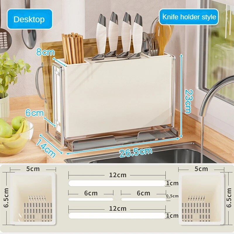Ins Kitchen Storage Rack, Stainless Steel Drainer Rack, Knife Holder, Integrated Tableware Storage Organizer Kitchen Accessories