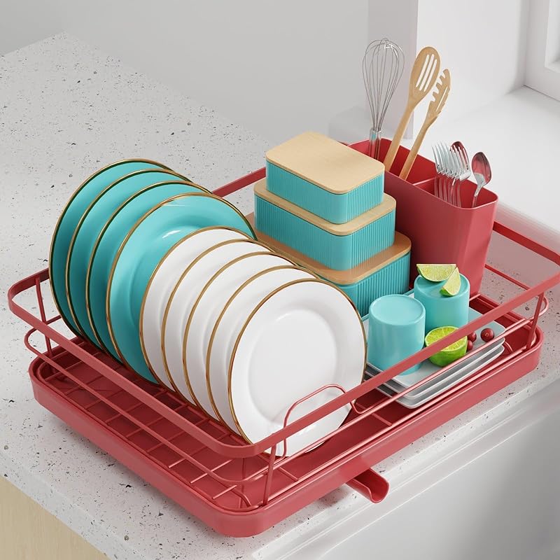 Sakugi Dish Drying Rack - Dish Rack for Kitchen Counter with a Cutlery Holder, Durable Stainless Steel, Dish Rack for Various Tableware, Easy Installation, Compact, Black