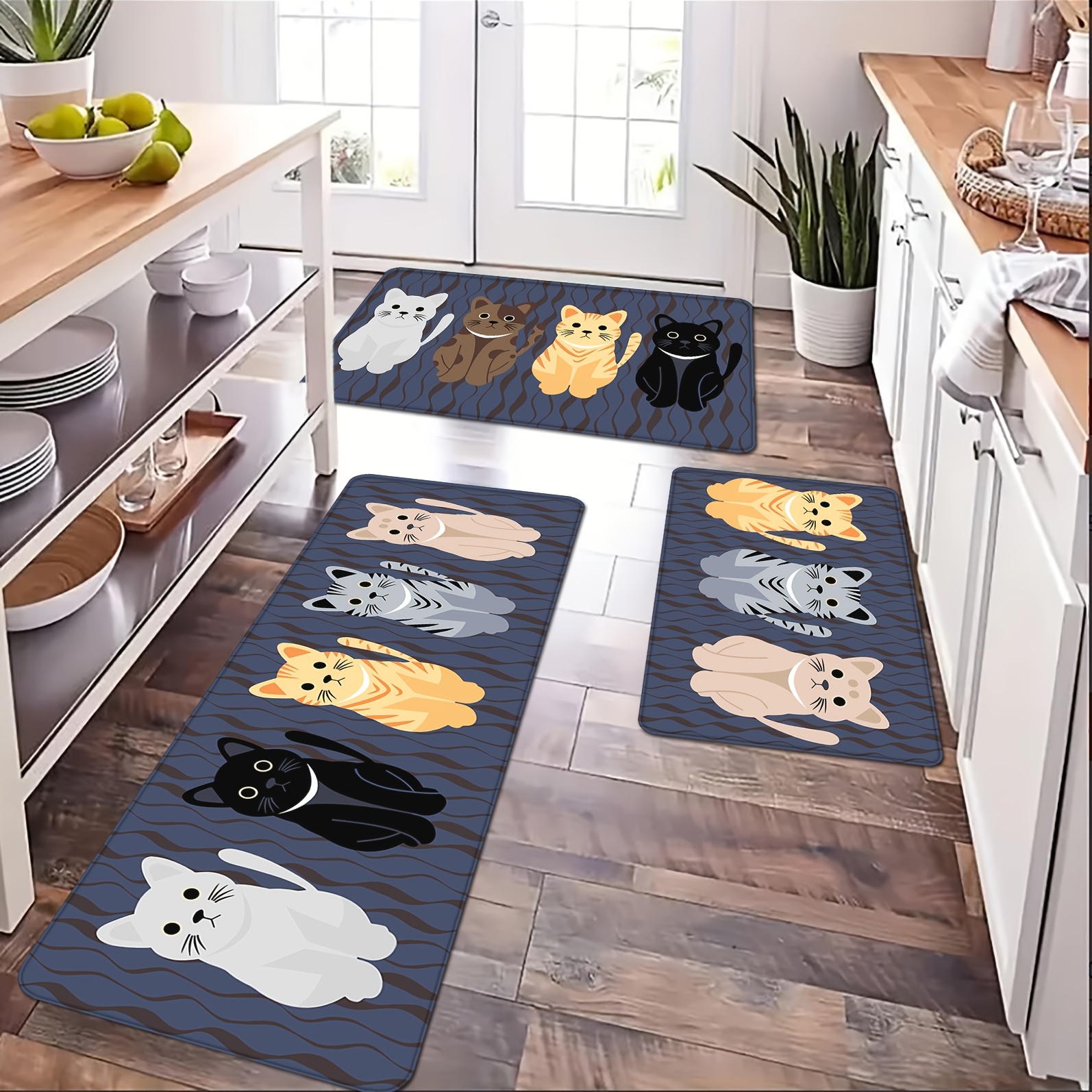 1pc Cute Cat Kitchen Floor Mat - Non-Slip, Oilproof, Waterproof, Dirt-Resistant, Machine Washable, Bathroom and Living Room Door Mat