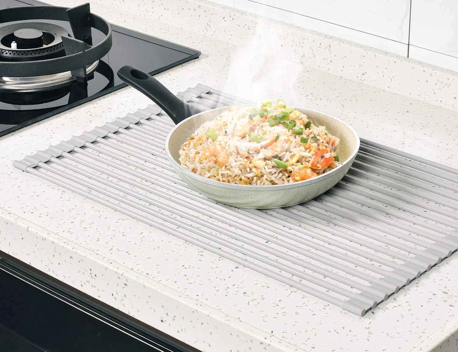 Surpahs Over The Sink Multipurpose Roll-Up Dish Drying Rack (Warm Gray, Large - 20.5