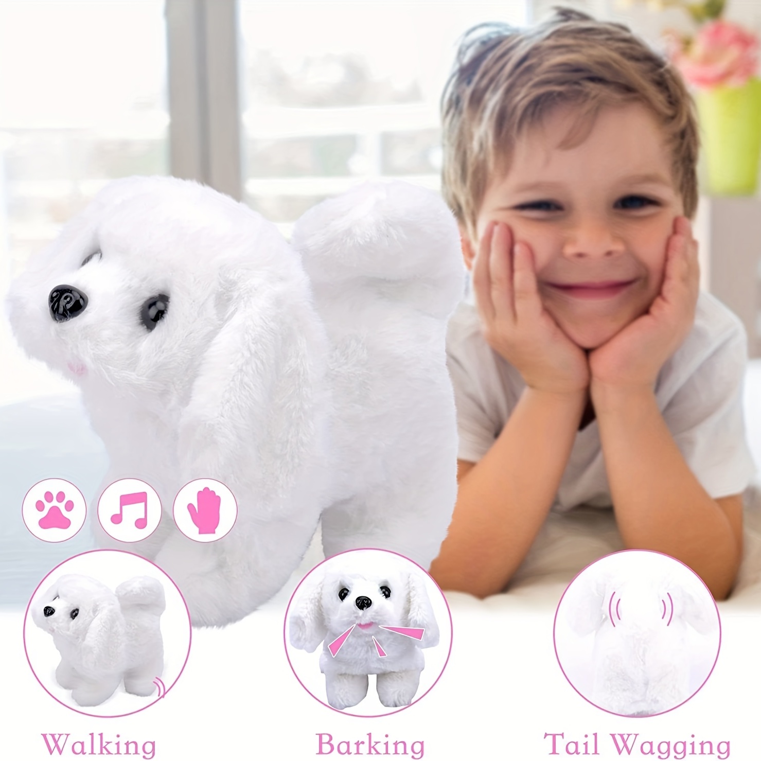 Walking Dog Toy Lifelike Doggy Smart Pets Barking Tail-Wagging Wagging Simulation Dog Teddy Interactive Toys Crawling Toys for Babies Gifts for Christmas, Halloween, Thanksgiving Gifts