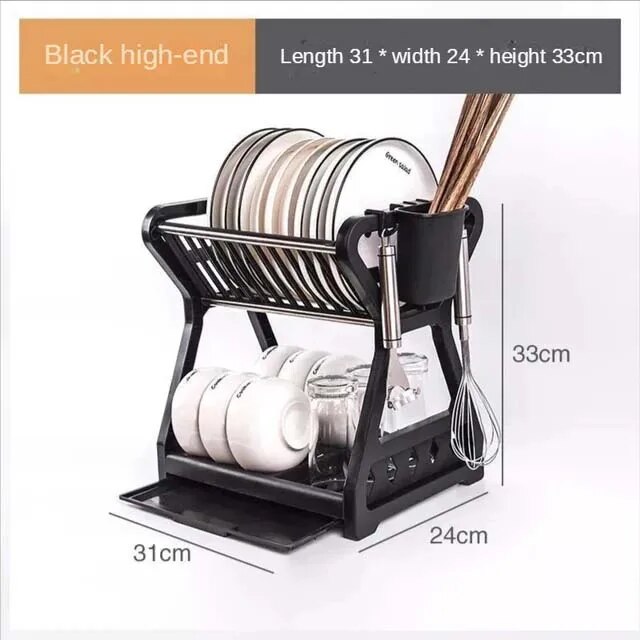 Dish Drainer Kitchen Storage Double Layer Dish Cup Holder Knife Fork Container Holder Home Tableware Drying Storage Rack