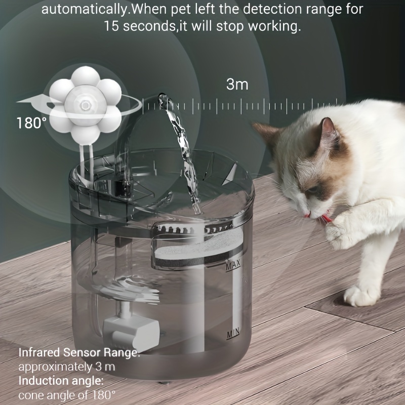 Pet Water Fountain, 60.87oz Automatic Circulation Cat Water Fountain, Transparent Ultra Quiet Cat Water Dispenser For Indoor Cats