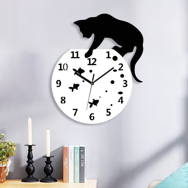 1pc Cute Cat Wall Clock / Creative Wall Clocks / Home DIY Decoration Watch / Cat On Clock Living Room Mirror 3D Wall Design