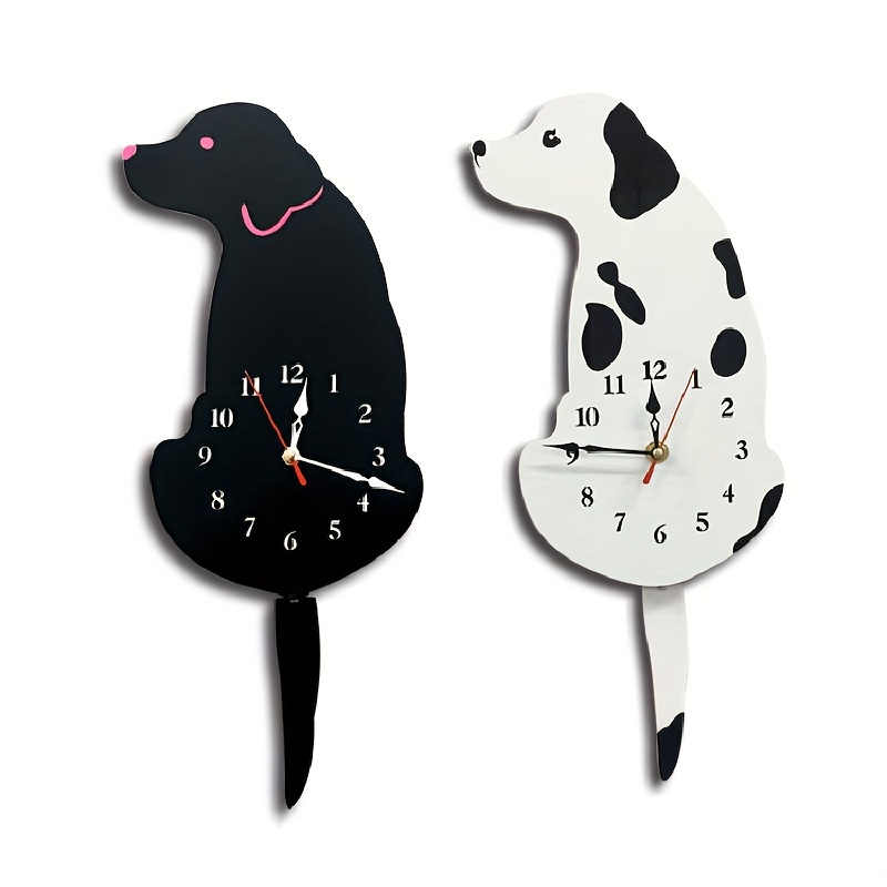 1pc Baby Room Decoration DIY White Black Swing Dog Wall Clock,Kitchen Clocks Wall Large Wall Clocks Acrylic Cartoon Dog Hanging Clock Creative Cute White Wagging Tail Dog Wall Clock For Household Decorative Wall Clocks