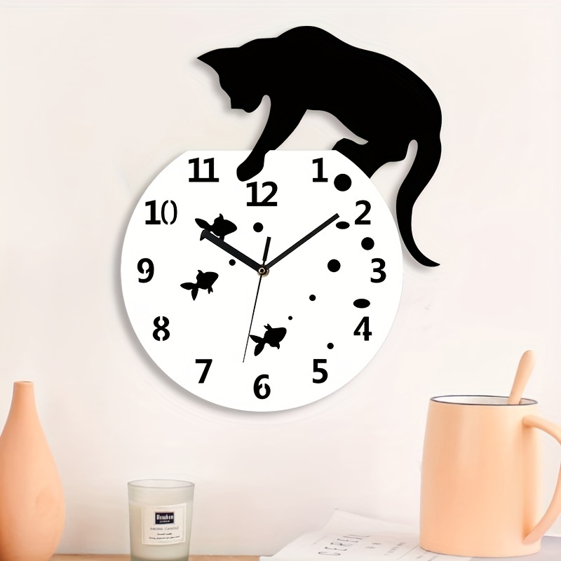 1pc Cute Cat Wall Clock / Creative Wall Clocks / Home DIY Decoration Watch / Cat On Clock Living Room Mirror 3D Wall Design