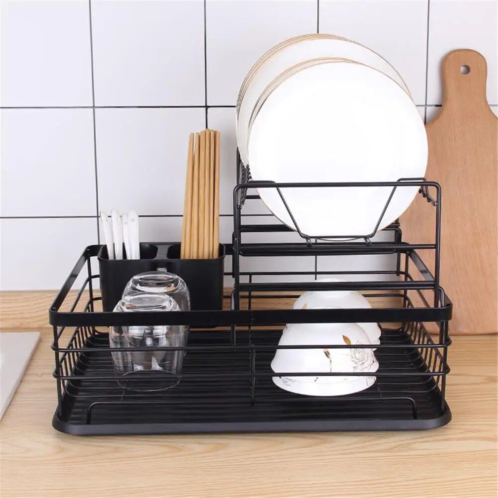 Dish Drying Rack Drainer Storage Rack 2 Layers Iron Tableware Organizer Kitchen Tools For Bowl Dishes Chopsticks