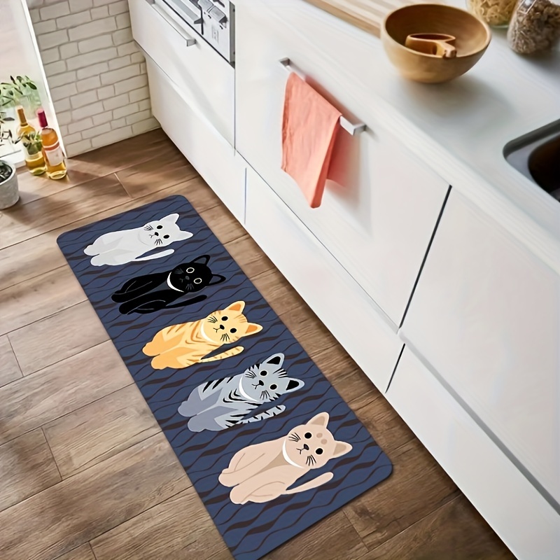 1pc Cute Cat Kitchen Floor Mat - Non-Slip, Oilproof, Waterproof, Dirt-Resistant, Machine Washable, Bathroom and Living Room Door Mat