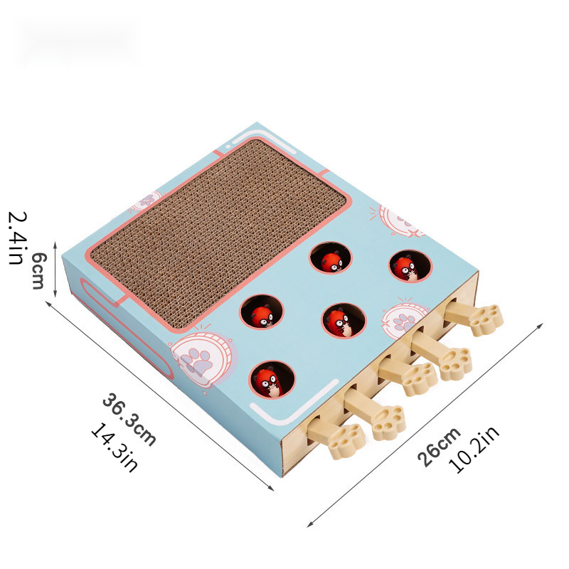 Wooden Cat Toy Box Hide And Seek Toy Box, Interactive Whack A Mole Mouse Punch Game Toy Exercise Tool With 5 Holes And Corrugated Paper Cat Scratching Pad