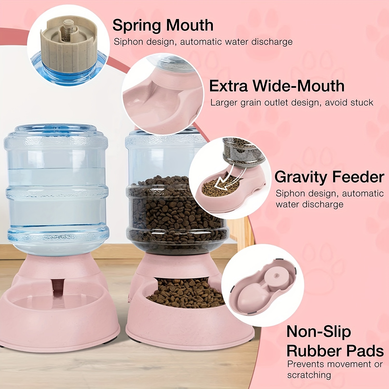 1.0gal Automatic Dog Cat Feeder And Water Dispenser, Gravity Food Feeder And Waterer, Pet Food Bowl For Small Medium Dog Puppy Kitten