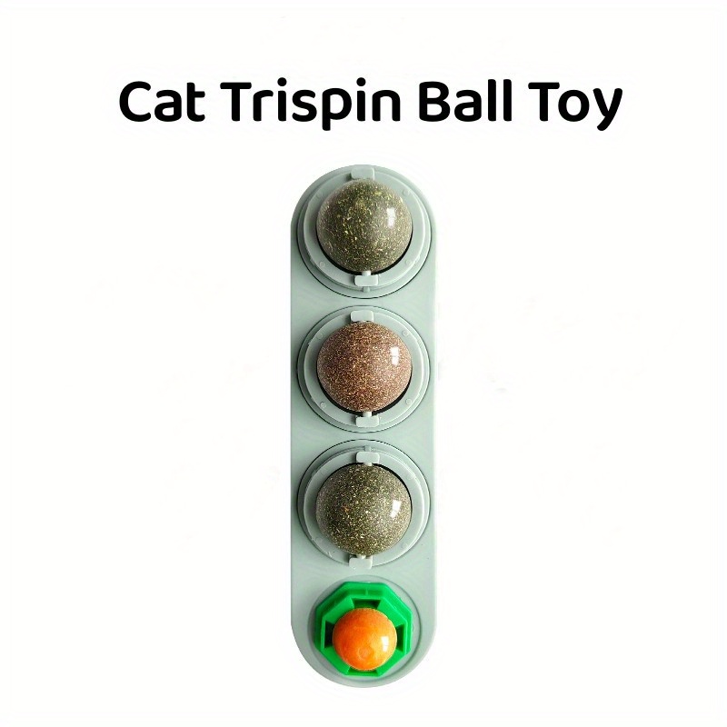 1pc 4 Catnip Balls Toy, Rotatable Edible Silvervine Balls Cat Energy Ball, Natural Healthy Self-adhesive Cat Licking Ball Toy