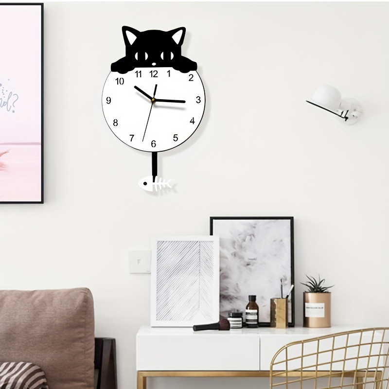 1pc Cute Kitten Wall Clock, Modern Simple Creative Swing Wall Clock, Living Room Home Decorative Clock, Room Decor, Home Decor, Halloween Decor
