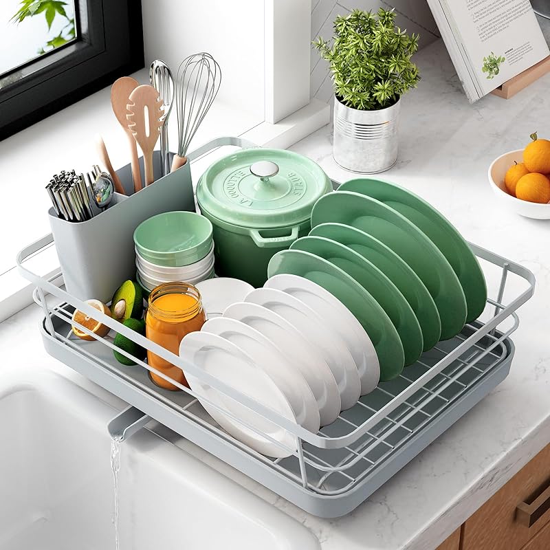 Kitsure Dish Drying Rack- Space-Saving Dish Rack, Dish Racks for Kitchen Counter, Durable Stainless Steel Kitchen Drying Rack with a Cutlery Holder, Black