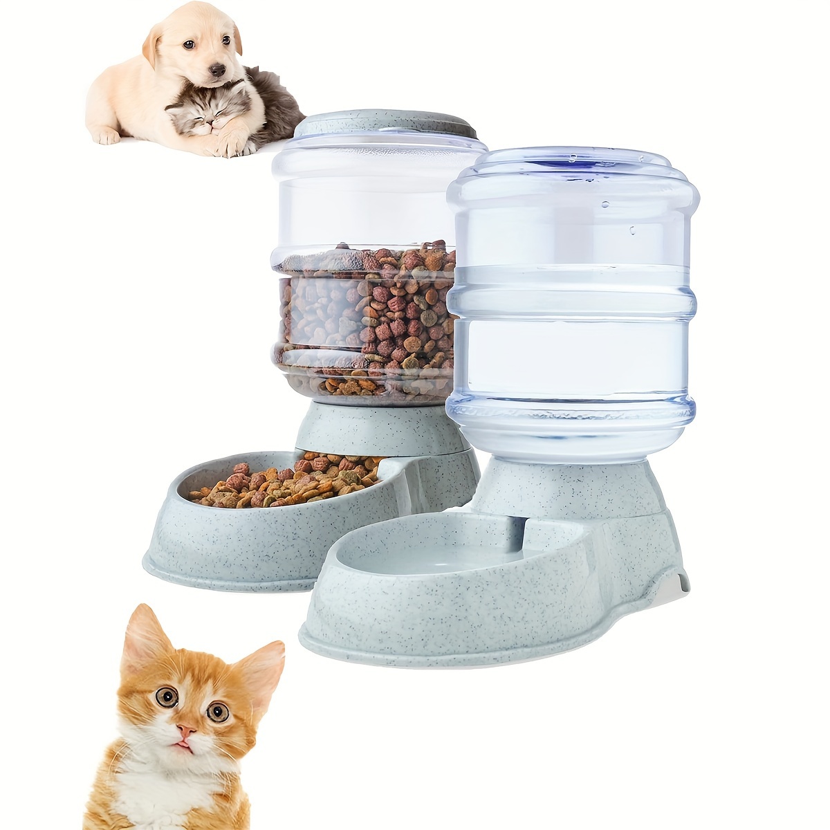 1.0gal Automatic Dog Cat Feeder And Water Dispenser, Gravity Food Feeder And Waterer, Pet Food Bowl For Small Medium Dog Puppy Kitten