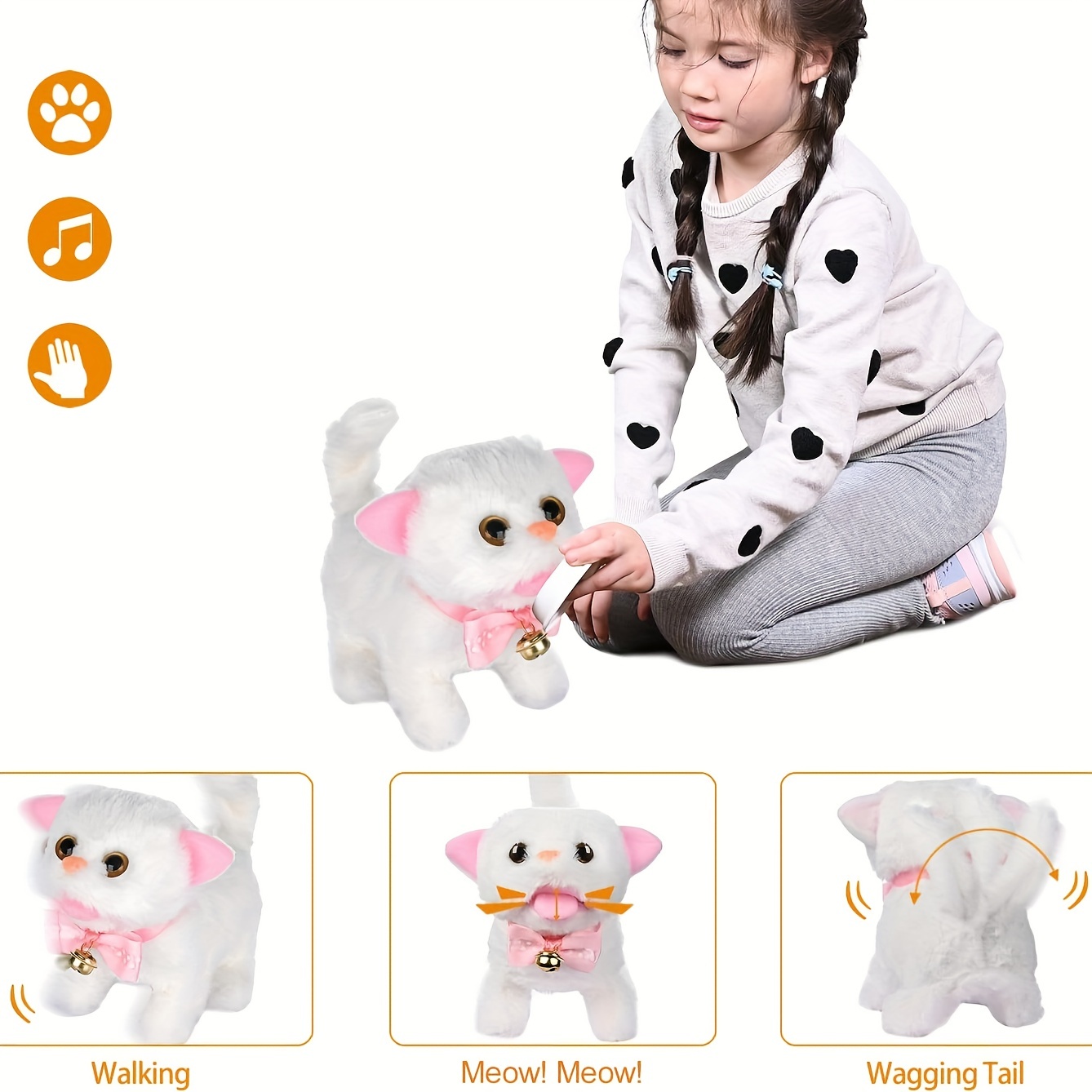 Plush Electronic Interactive Cats That Move And Meow Walking Lifelike Interactive Toy Robot Kitten Pet Cute Stuffed Kitten For Girls Kids