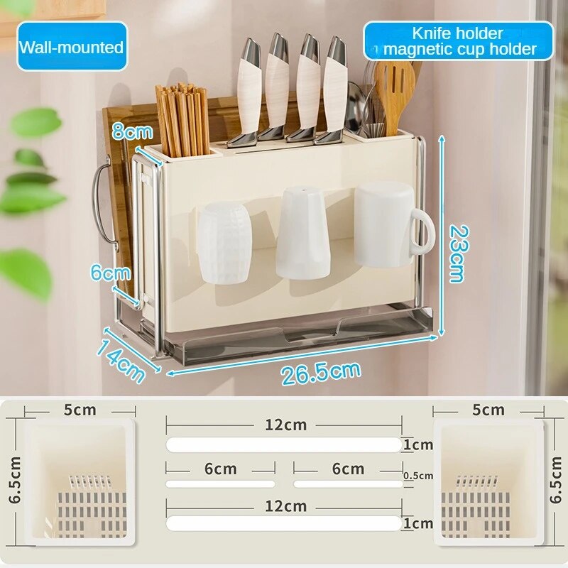 Ins Kitchen Storage Rack, Stainless Steel Drainer Rack, Knife Holder, Integrated Tableware Storage Organizer Kitchen Accessories