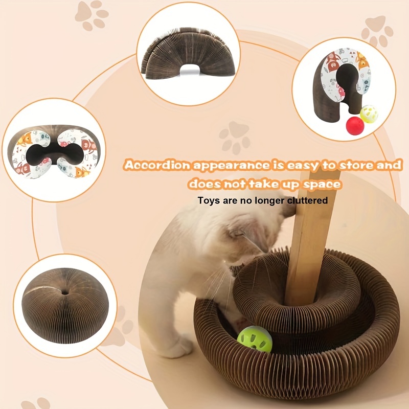 Foldable Cat Scratch Board Toy With Bell Ball And Glass Ball, Durable And Reusable Cat Scratching Pad Cat Claw Grinding Toy