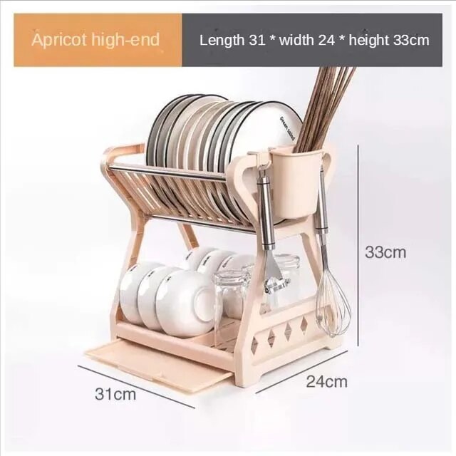 Dish Drainer Kitchen Storage Double Layer Dish Cup Holder Knife Fork Container Holder Home Tableware Drying Storage Rack