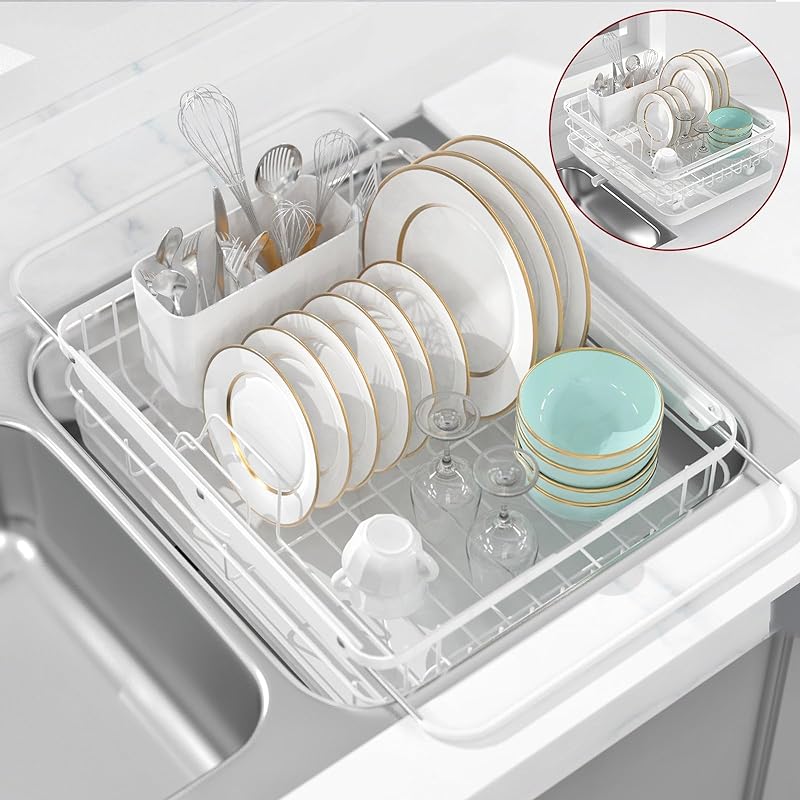 Sakugi Dish Drying Rack - Dish Rack for Kitchen Counter with a Cutlery Holder, Durable Stainless Steel, Dish Rack for Various Tableware, Easy Installation, Compact, Black