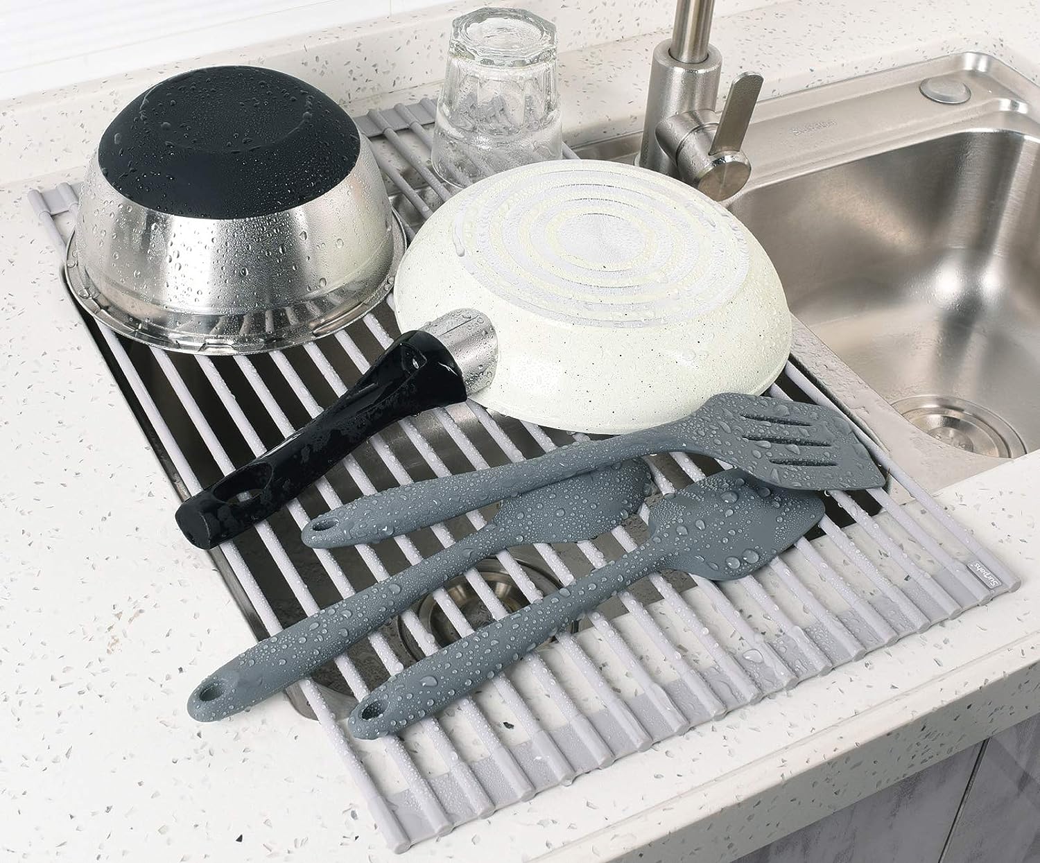 Surpahs Over The Sink Multipurpose Roll-Up Dish Drying Rack (Warm Gray, Large - 20.5