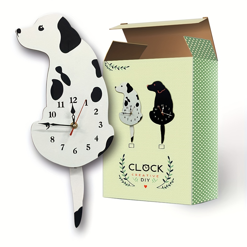 1pc Baby Room Decoration DIY White Black Swing Dog Wall Clock,Kitchen Clocks Wall Large Wall Clocks Acrylic Cartoon Dog Hanging Clock Creative Cute White Wagging Tail Dog Wall Clock For Household Decorative Wall Clocks