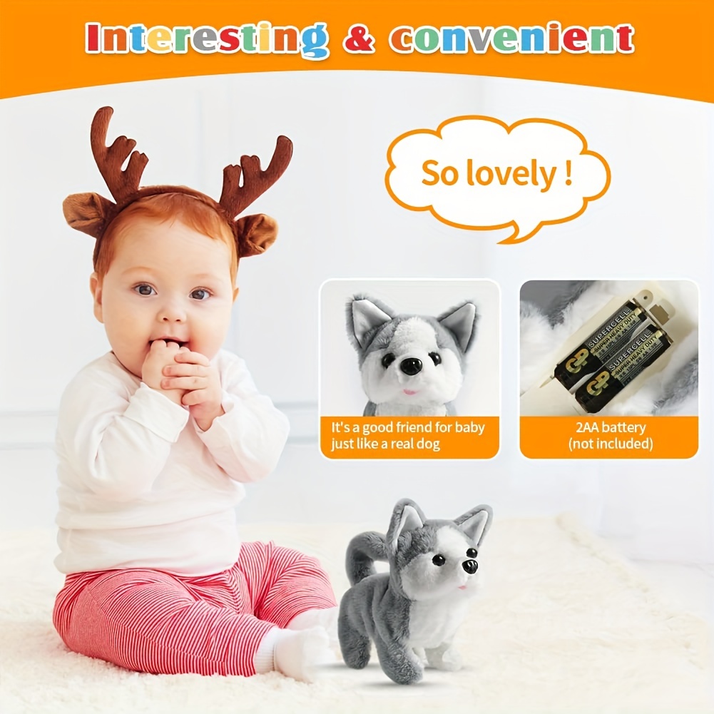 Plush Husky Toy Puppy - Interactive Walking, Barking, Tail Wagging, Stretching Companion Animal for Kids and Toddlers - Christmas, Halloween, Thanksgiving Gifts