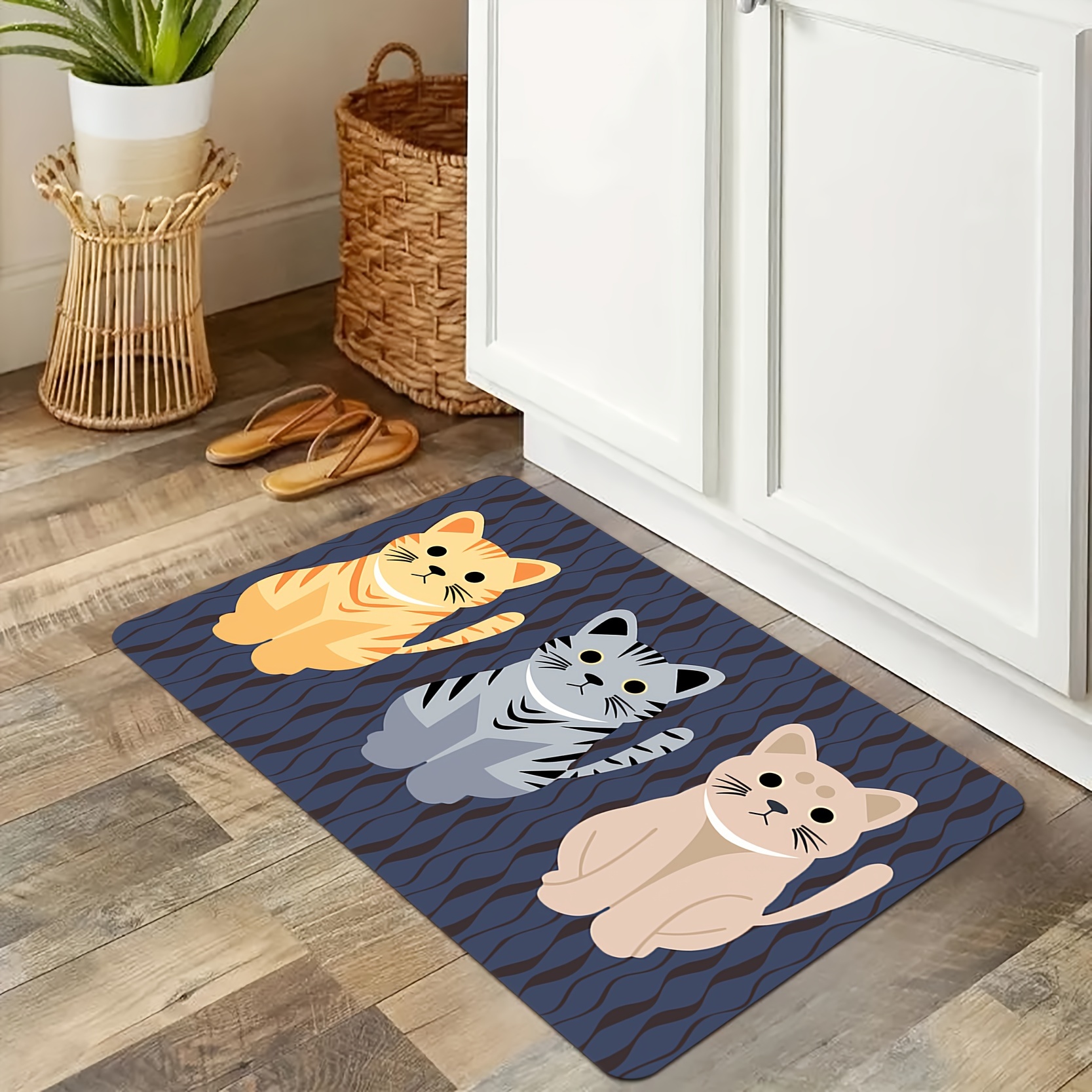 1pc Cute Cat Kitchen Floor Mat - Non-Slip, Oilproof, Waterproof, Dirt-Resistant, Machine Washable, Bathroom and Living Room Door Mat