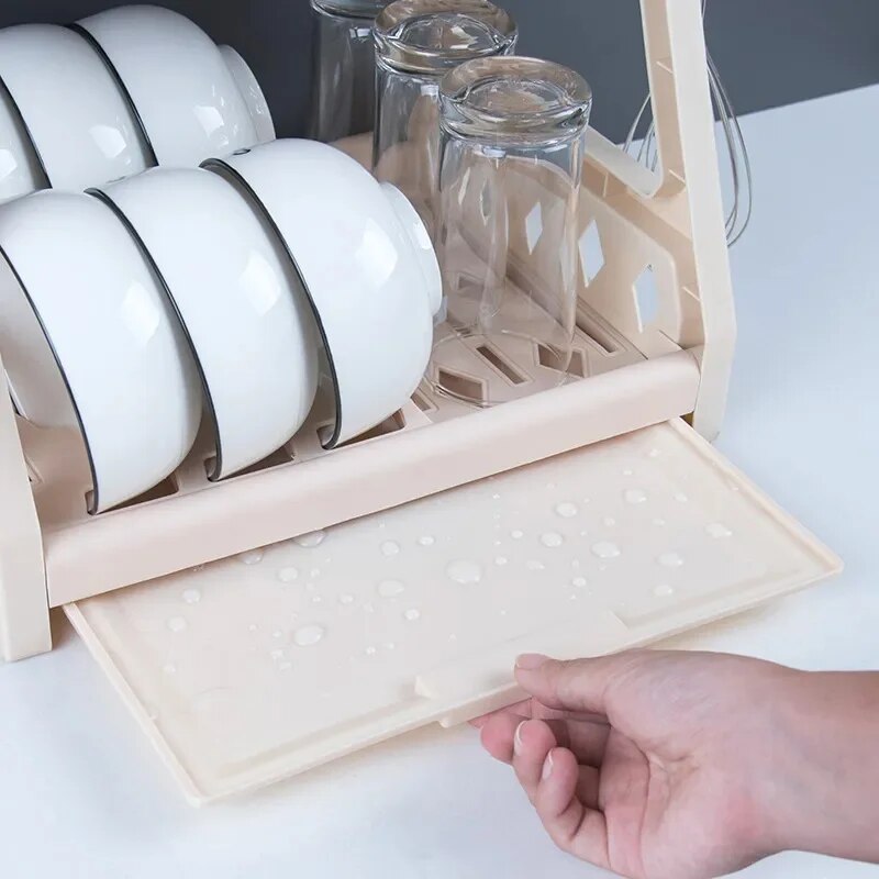 Dish Drainer Kitchen Storage Double Layer Dish Cup Holder Knife Fork Container Holder Home Tableware Drying Storage Rack