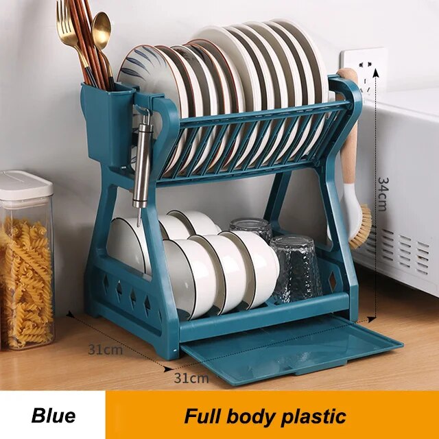 Dish Drainer Kitchen Storage Double Layer Dish Cup Holder Knife Fork Container Holder Home Tableware Drying Storage Rack