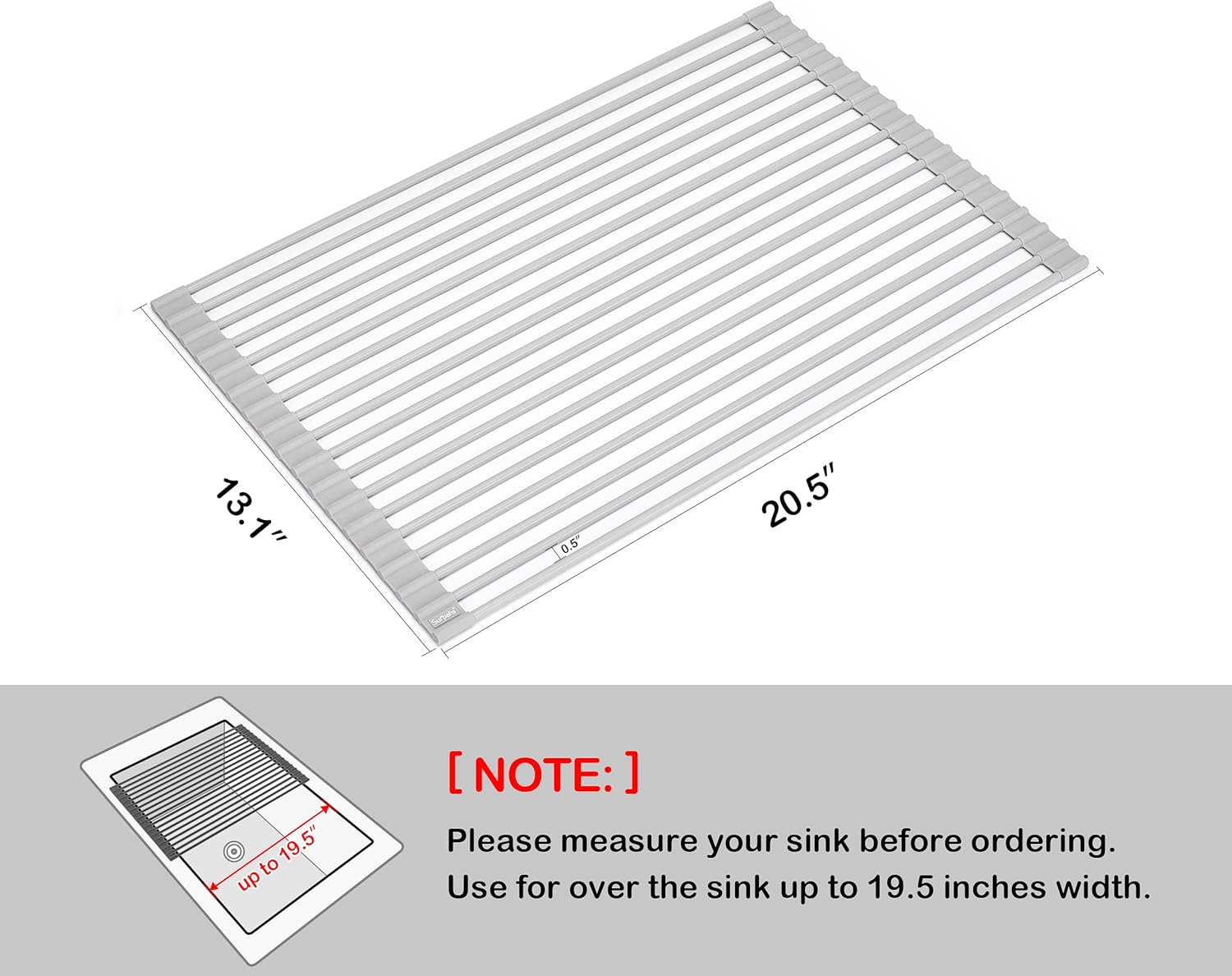 Surpahs Over The Sink Multipurpose Roll-Up Dish Drying Rack (Warm Gray, Large - 20.5