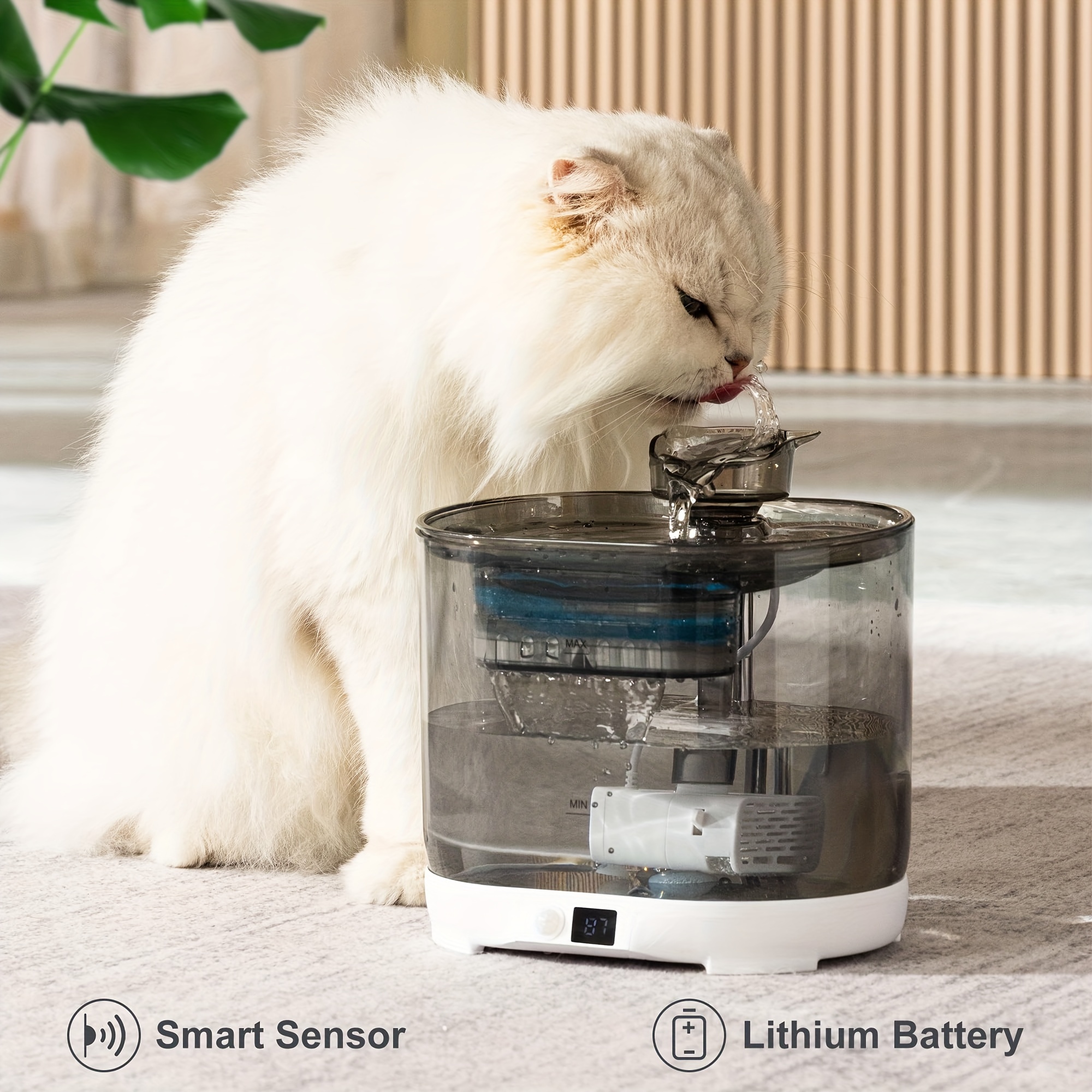 Wireless Cat Water Fountain For Drinking, Battery Operated 74.39oz Auto Cat Drinking Dispenser With Motion Sensor For Indoor Cats