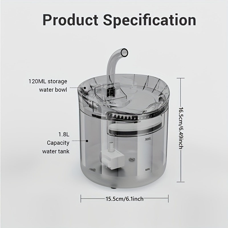 Pet Water Fountain, 60.87oz Automatic Circulation Cat Water Fountain, Transparent Ultra Quiet Cat Water Dispenser For Indoor Cats
