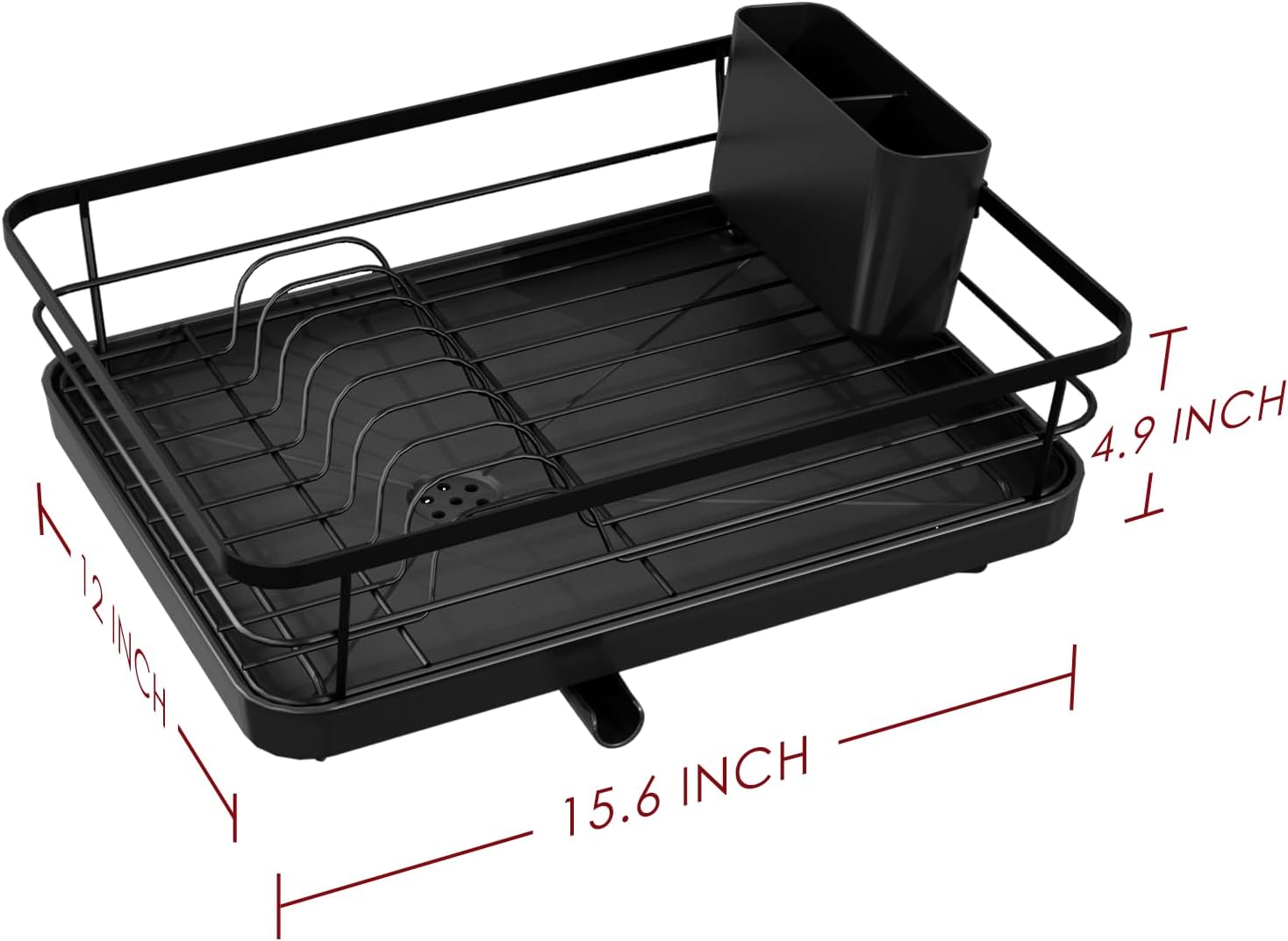 Sakugi Dish Drying Rack - Dish Rack for Kitchen Counter with a Cutlery Holder, Durable Stainless Steel, Dish Rack for Various Tableware, Easy Installation, Compact, Black