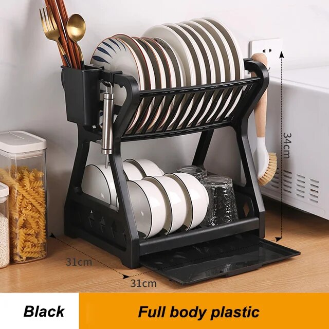 Dish Drainer Kitchen Storage Double Layer Dish Cup Holder Knife Fork Container Holder Home Tableware Drying Storage Rack