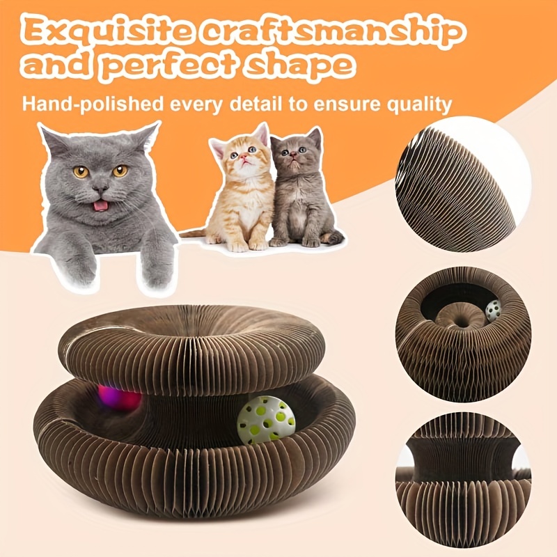 Foldable Cat Scratch Board Toy With Bell Ball And Glass Ball, Durable And Reusable Cat Scratching Pad Cat Claw Grinding Toy