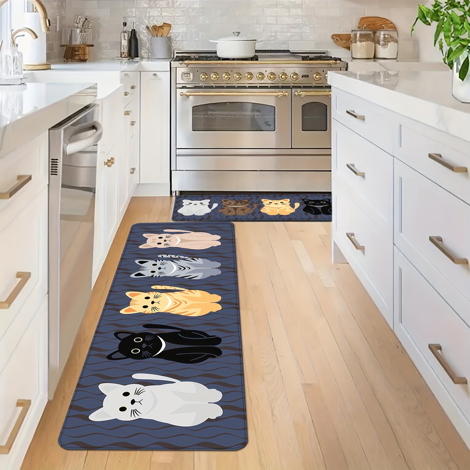 1pc Cute Cat Kitchen Floor Mat - Non-Slip, Oilproof, Waterproof, Dirt-Resistant, Machine Washable, Bathroom and Living Room Door Mat