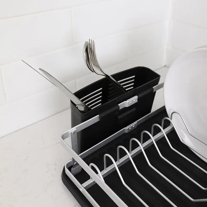 Aluminium Alloy Kitchen Dish Storage Rack Antirust Dishes Drainer Shelf Plate Tableware Holder Knife and Fork Container