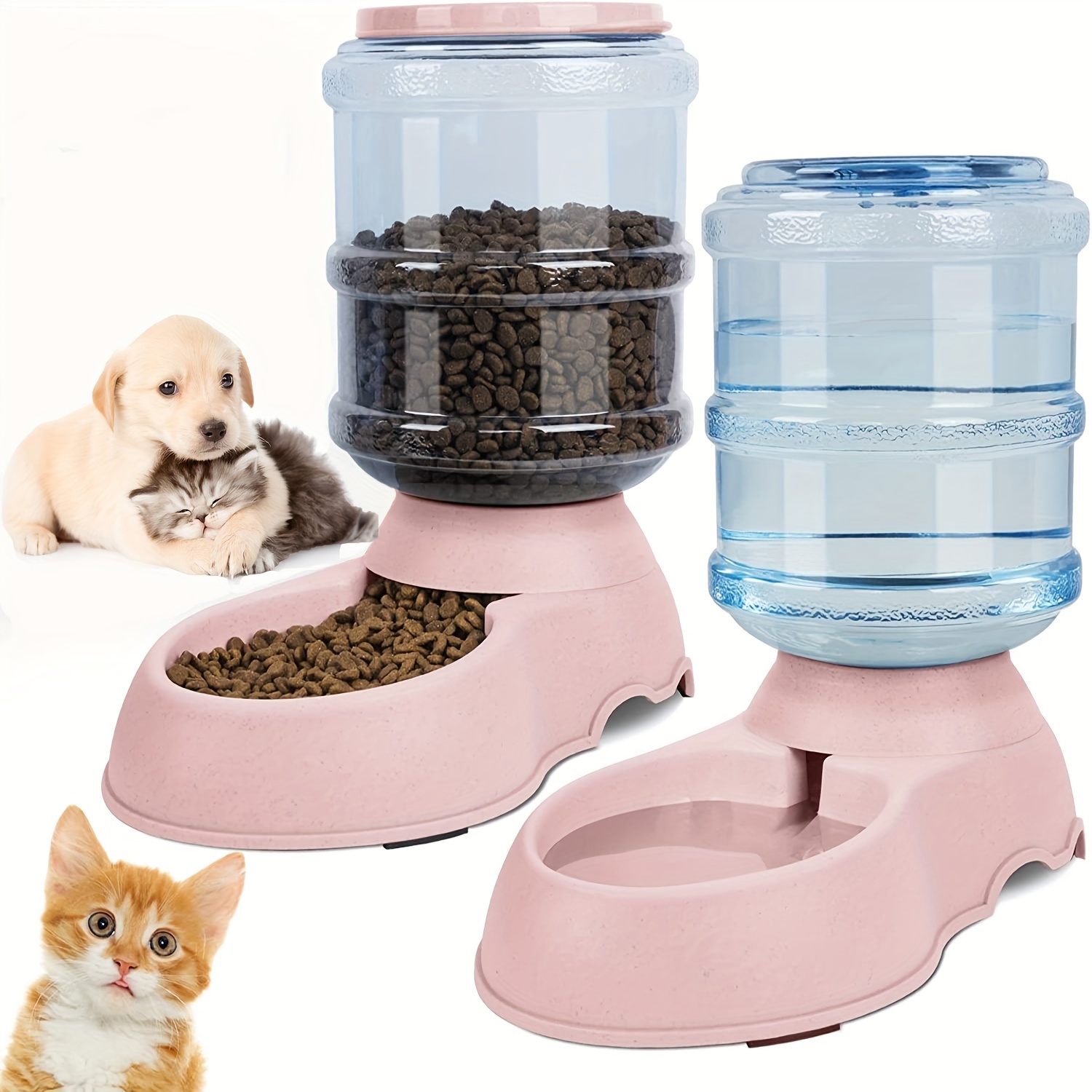 1.0gal Automatic Dog Cat Feeder And Water Dispenser, Gravity Food Feeder And Waterer, Pet Food Bowl For Small Medium Dog Puppy Kitten