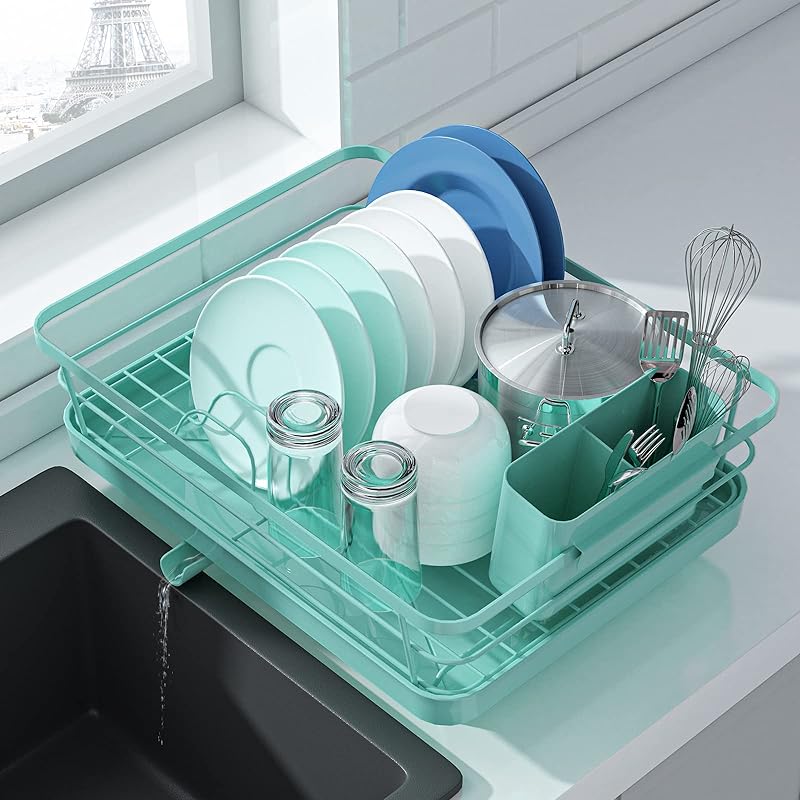 Kitsure Dish Drying Rack- Space-Saving Dish Rack, Dish Racks for Kitchen Counter, Durable Stainless Steel Kitchen Drying Rack with a Cutlery Holder, Black